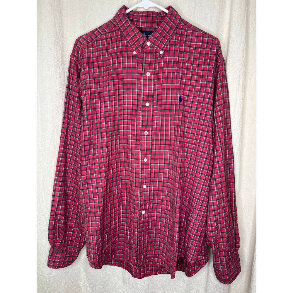 1990s Ralph Lauren Red Green Christmas Plaid Old Money Quiet Luxury Oxford XL